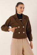 9117 Kruvaze Yaka Crop Ceket - Kahverengi resmi